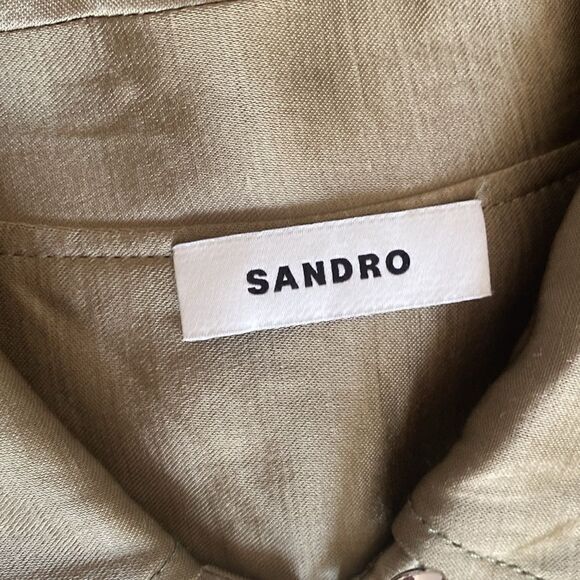 Sandro Gold Olive Green Sisteron Satin Zip Jumpsuit - Picture 8 of 16
